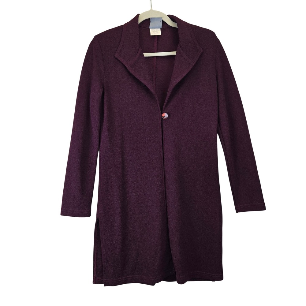 Rabbit‎ Designs Burgundy Textured Knit Button Front Long Cardigan Duster Size 6